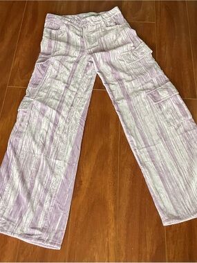 Tractr Girls Lavender and White Striped Cargo Pants